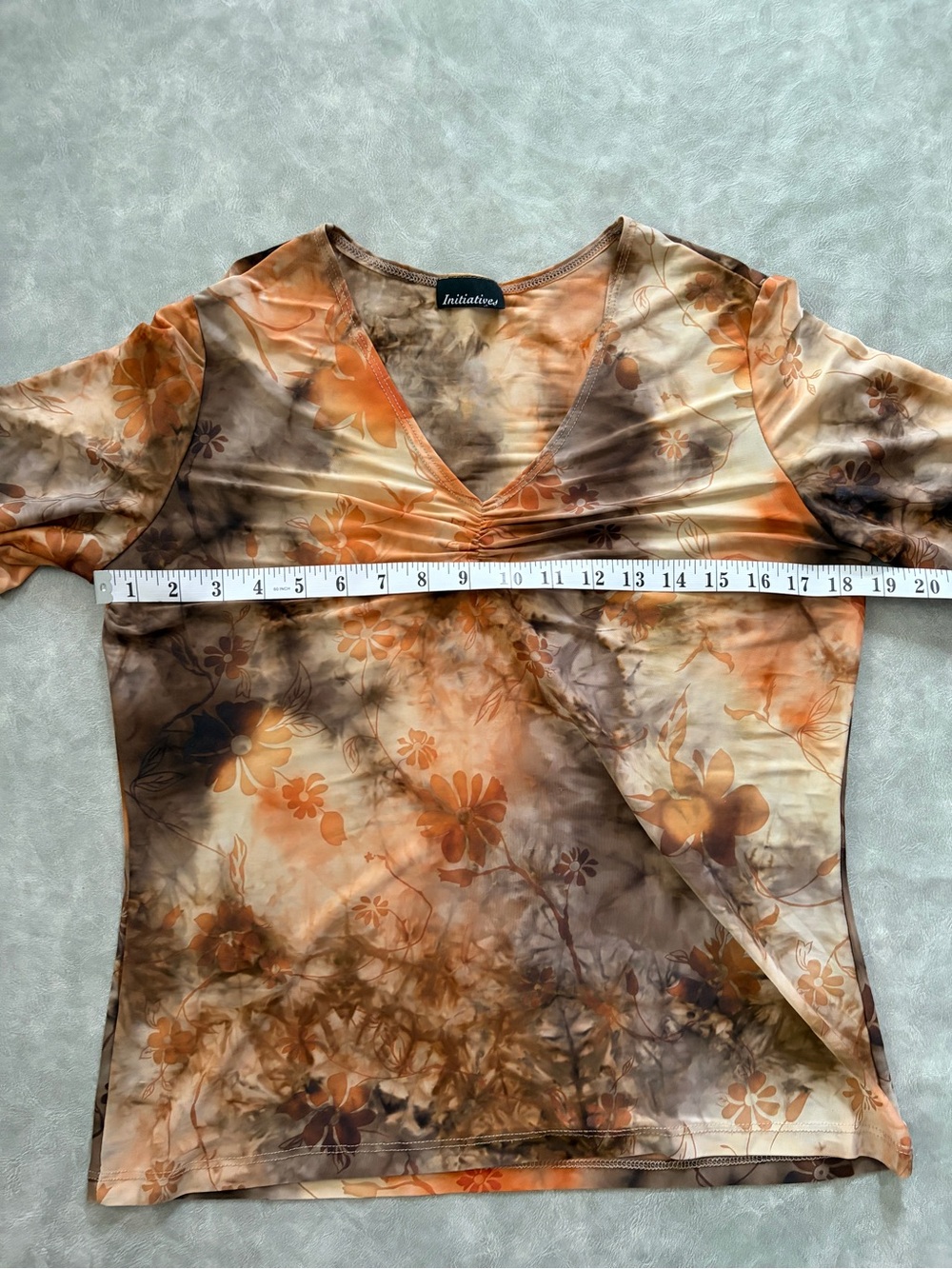 Y2K Vintage Initiatives Brown Fairy Whimsy Goth Short Sleeve V-Neck Floral Top - Picture 7 of 9